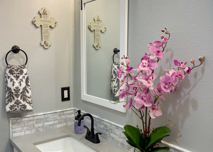 image of bathroom after having been remodeled, modern and affordable.